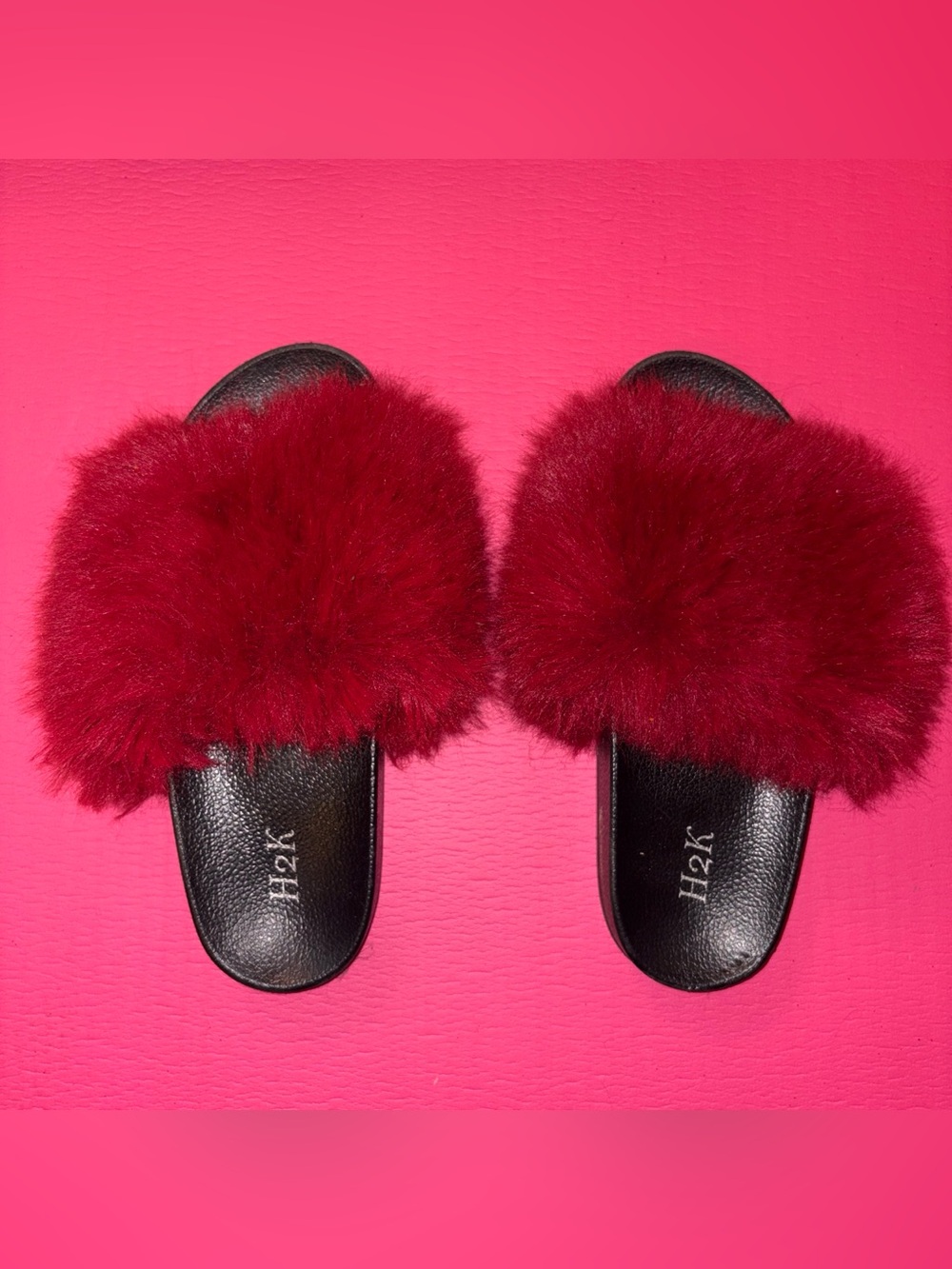 H2K Women's Burgundy Faux Fur Slide Slippers